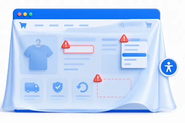 A website covered by a translucent overlay widget, with unfixed problems still visible underneath it