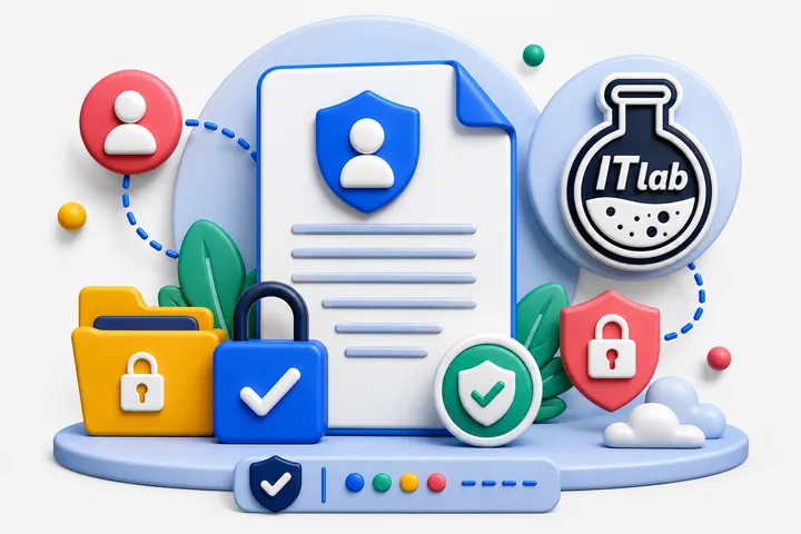 Illustration of a privacy document with a security shield and lock icons